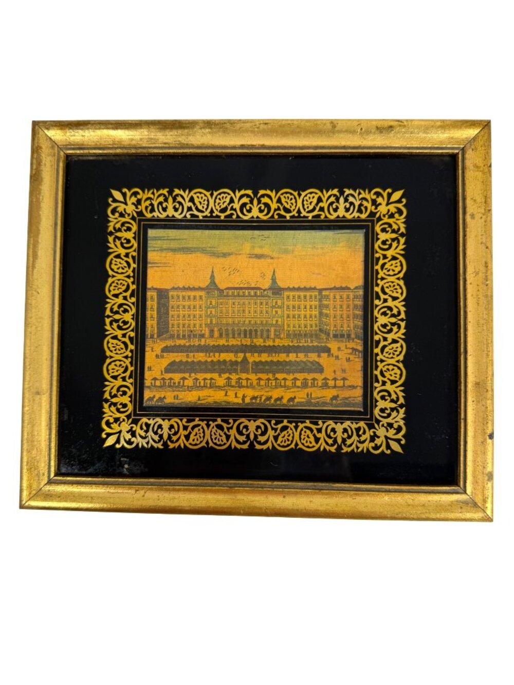 Vintage Old Scenic Cityscape Framed Architectural Print Ornate Gold Border